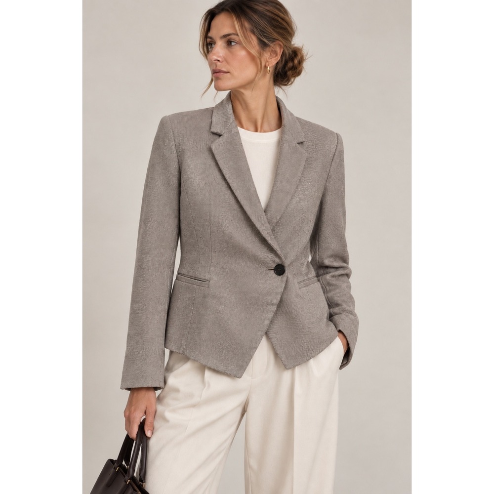 Lafayette 148 Wool Silk Blazer Women 10 Taupe Gray Quiet Luxury Minimalist